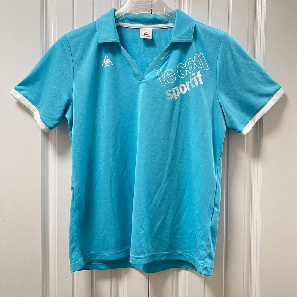NWOT Le Coq Sportif Blue V-Neck Polo - Picture 4 of 11